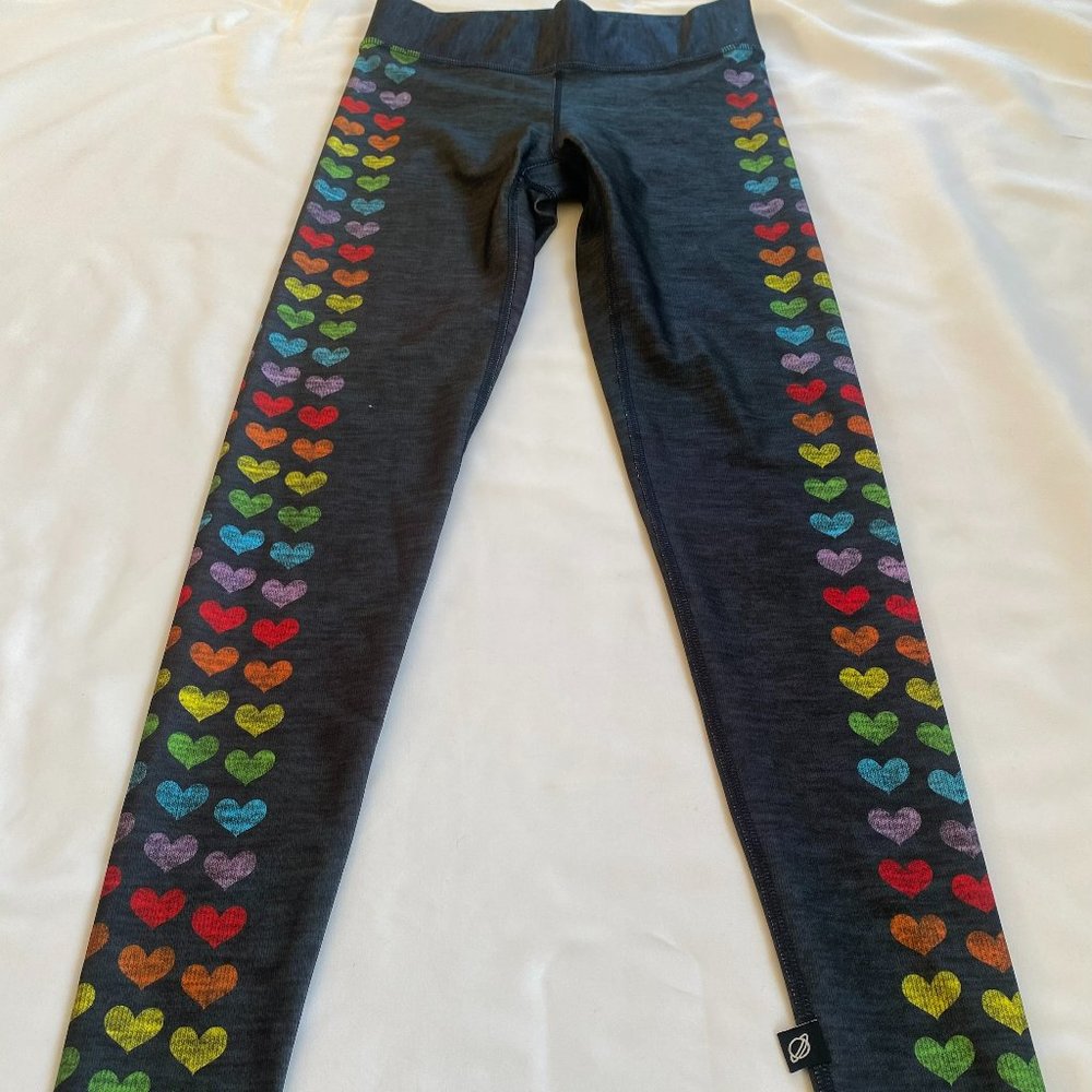 NWT - Terez Dark Navy Blue Leggings W/ RAINBOW HEART Pattern, SM, MED, L & XL